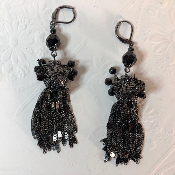 Pair Nickel Plated Beaded Tassel Dangle earrings - Picture 1 of 10